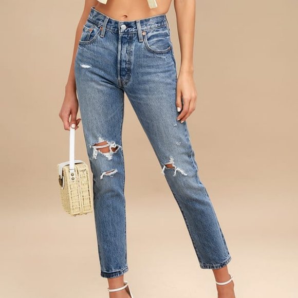 Levi's Denim - Levi's 501 100% Cotton Distressed High Waist Skinny Denim Jeans Women's 32